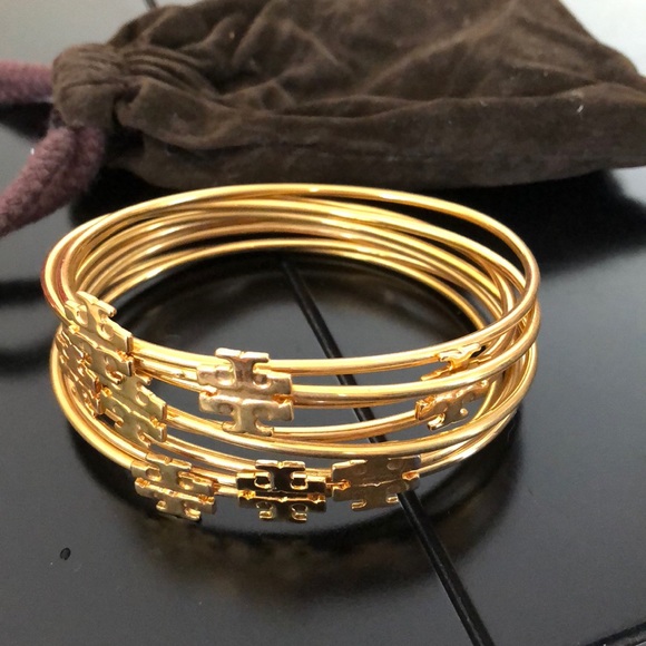 Tory Burch Jewelry - Tory Burch logo stacking gold bangles